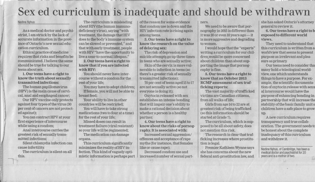 Wynne's Sex-Ed Curriculum Wrapped in a Worldview: People Are Starting To Recognize This.